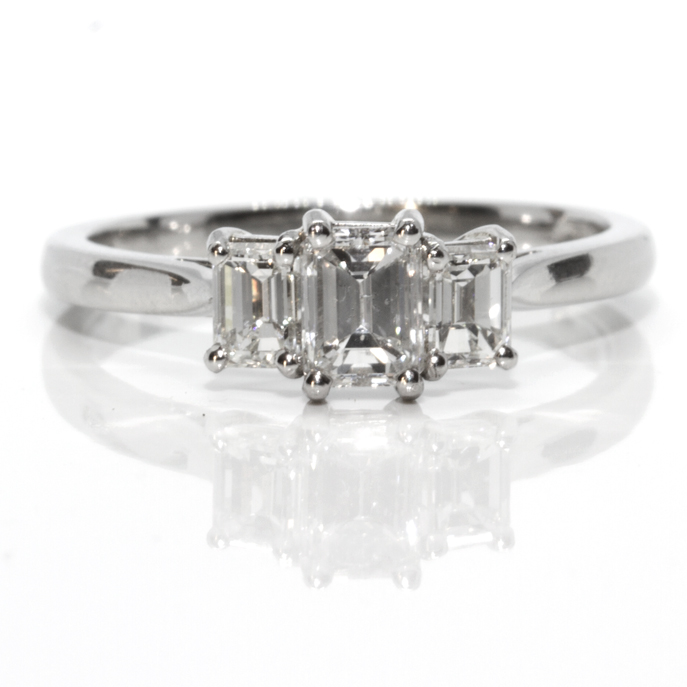 Platinum Graduated Emerald Cut Trilogy Diamond Ring - Image 2