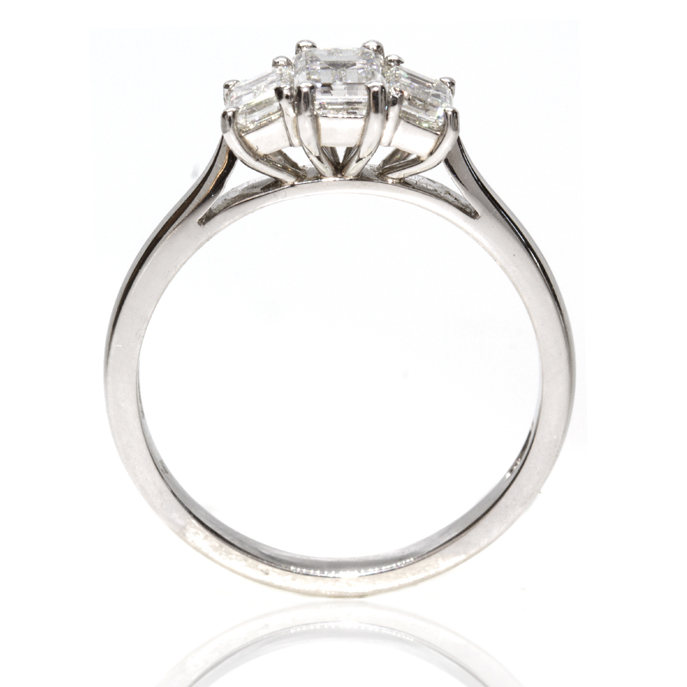 Platinum Graduated Emerald Cut Trilogy Diamond Ring - Image 3