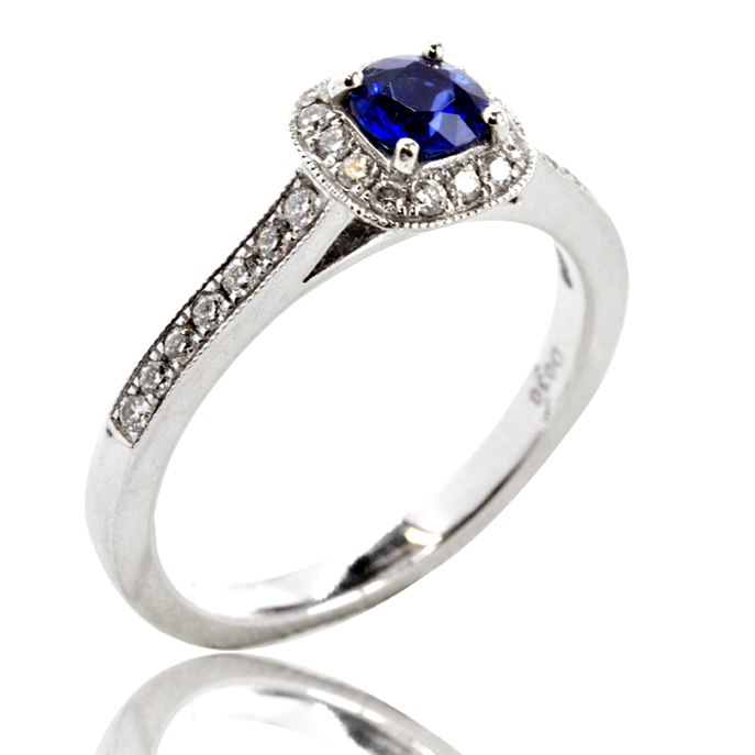 Platinum Sapphire and Diamond Halo Ring