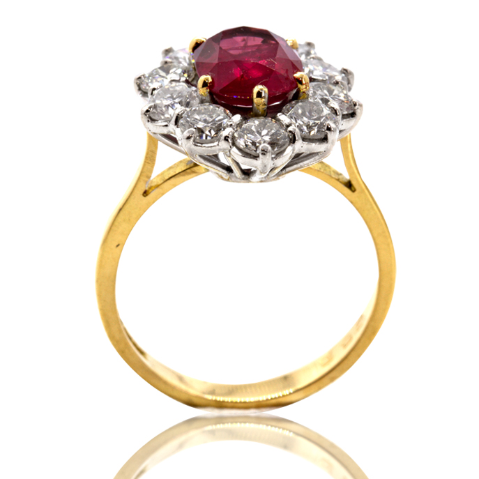 18ct Yellow Gold Ruby and Diamond Cluster Ring - Image 3