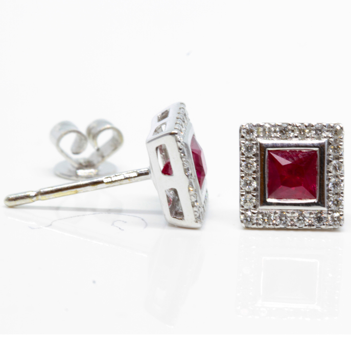 18ct White Gold Ruby and Diamond Earrings - Image 2