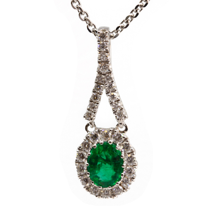 18ct White Gold Emerald and Diamond Pendant