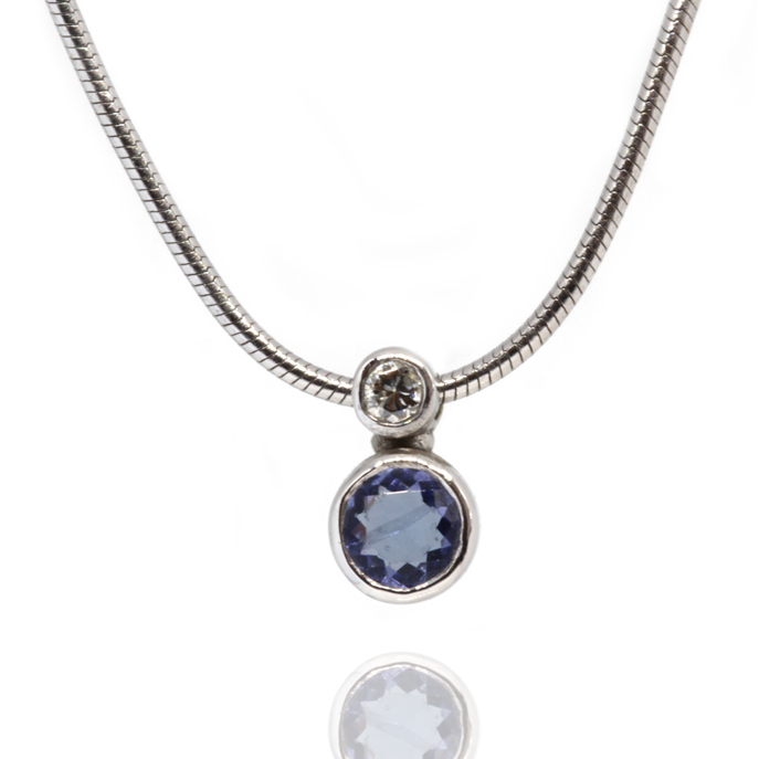 9ct White Gold Tanzanite and Diamond Pendant