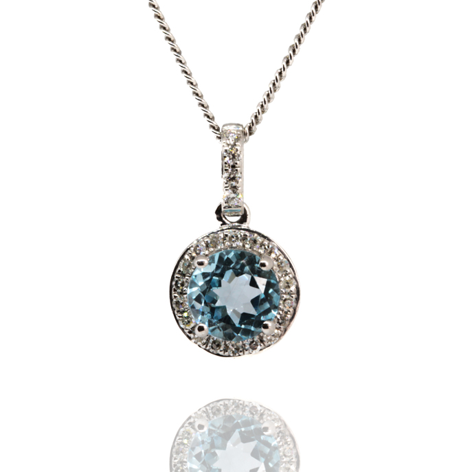 9ct White Gold Blue Topaz Pendant