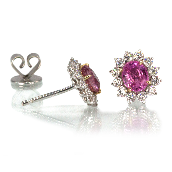 18ct White Gold Pink Sapphire Earrings - Image 2