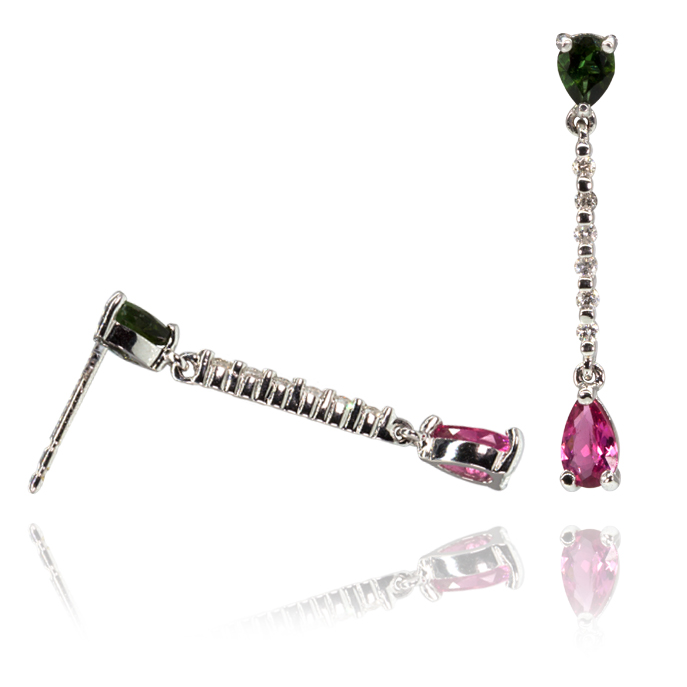 18ct White Gold Green and Pink Tourmaline Earrings - Image 2