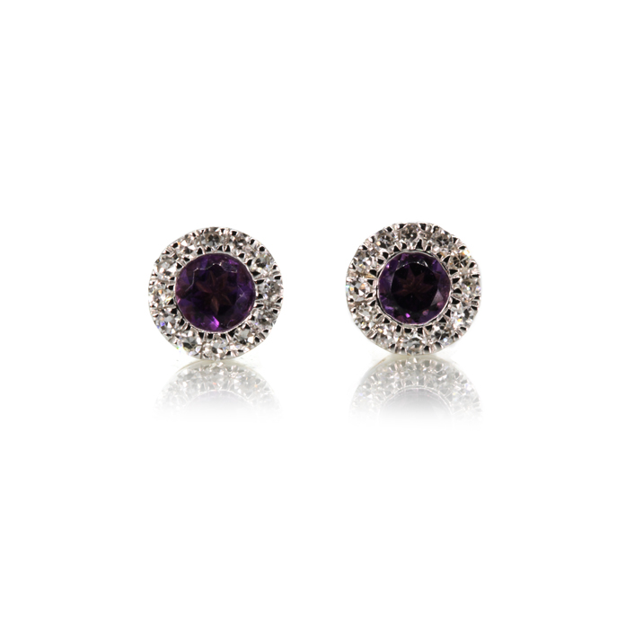 9ct Yellow Gold Amethyst and Diamond Earrings