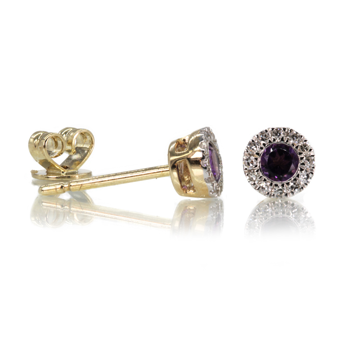9ct Yellow Gold Amethyst and Diamond Earrings - Image 2