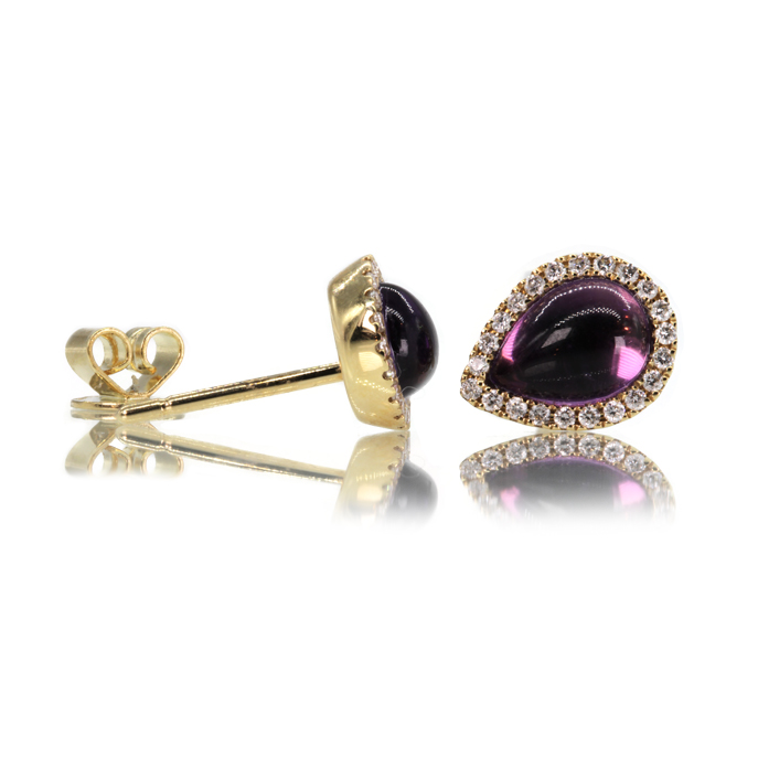 18ct Yellow Gold Amethyst and Diamond Earrings - Image 2