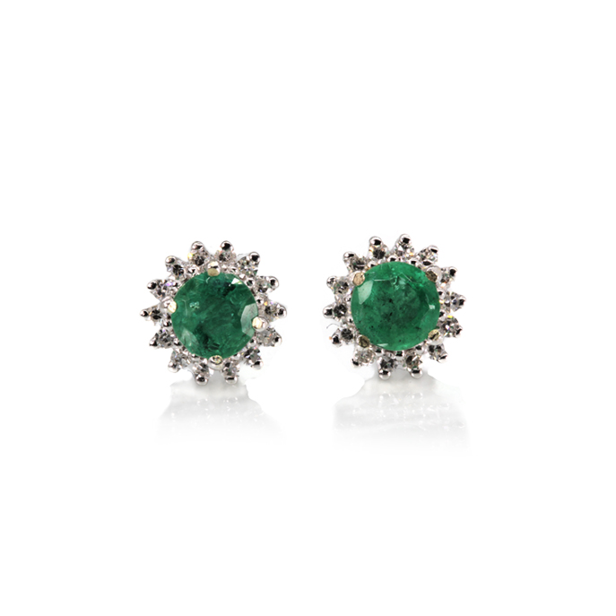 9ct White Gold Emerald Earrings