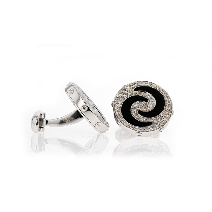 18ct White Gold Diamond and Onyx Cufflinks - Image 2