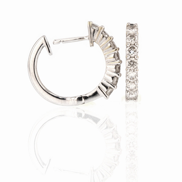 18ct White Gold Diamond Hoop Earrings - Image 2