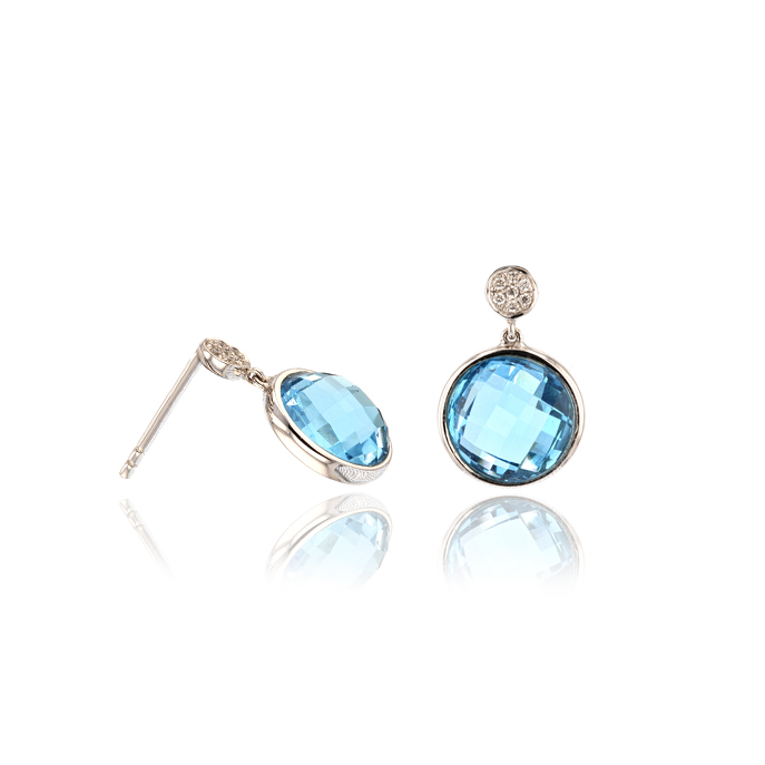 18ct White Gold Blue Topaz Earrings - Image 2
