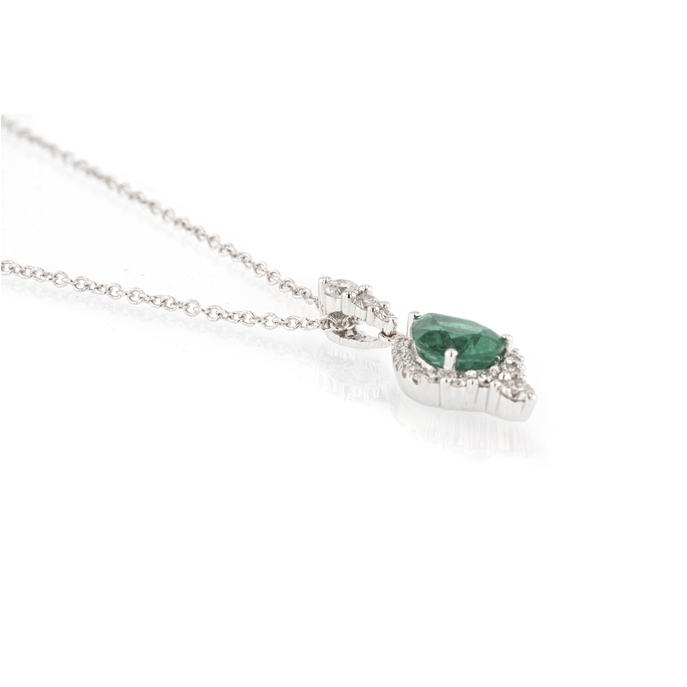 18ct White Gold Emerald and Diamond Pendant - Image 2