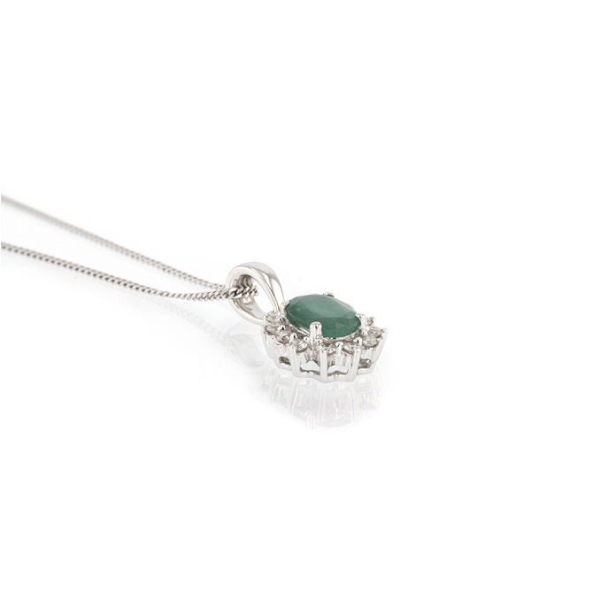 9ct White Gold Emerald and Diamond Pendant - Image 2