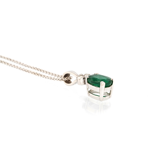 18ct White Gold Emerald and Diamond Pendant - Image 2