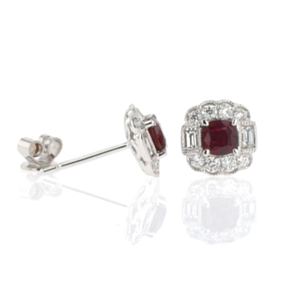 18ct White Gold Ruby and Diamond Earrings - Image 2