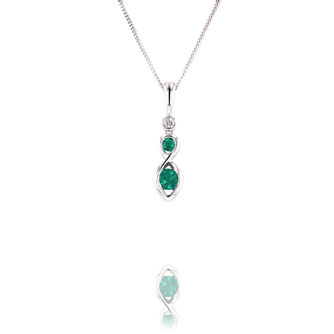 18ct White Gold Emerald and Diamond Pendant