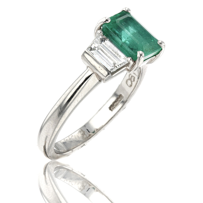 Platinum Emerald and Diamond Ring