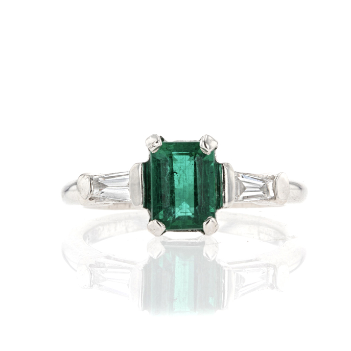 Platinum Emerald and Diamond Ring - Image 2
