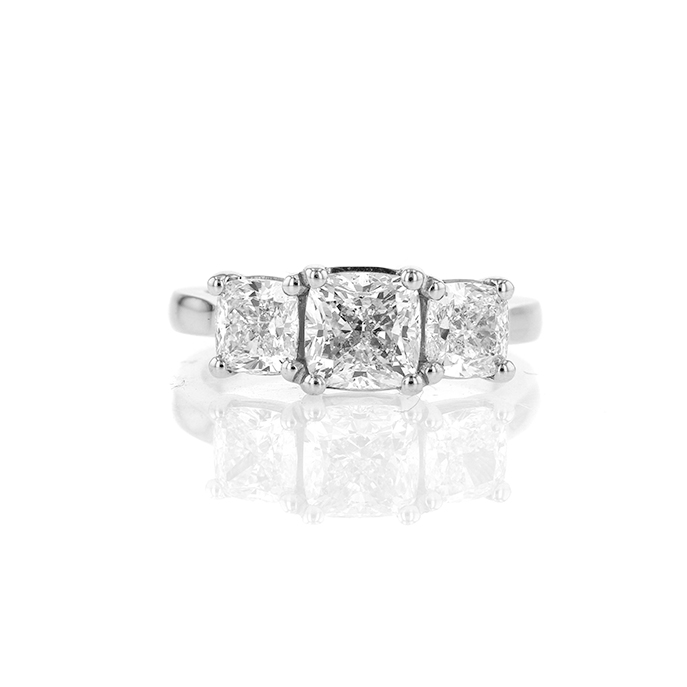 Platinum 2.92ct cushion cut trilogy Diamond Ring. - Image 2